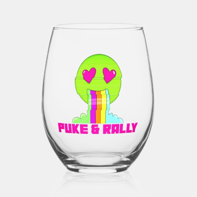 Neon Puke & Rally Stemless Wine Glass | Party (Front)