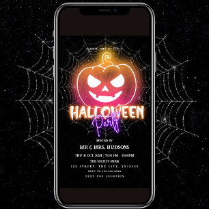 Neon Pumpkin Halloween Party Invitation