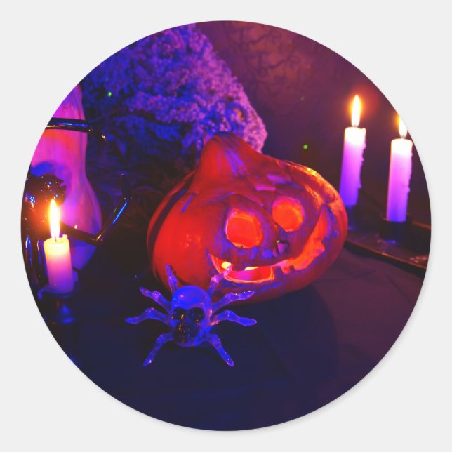 Neon pumpkins classic round sticker (Front)