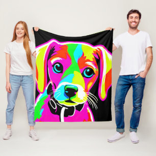 Neon Puppy Pop Art Fleece Blanket