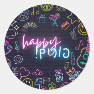 Neon Purim Classic Round Sticker