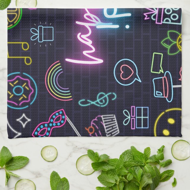 Neon Purim Tea Towel (Folded)
