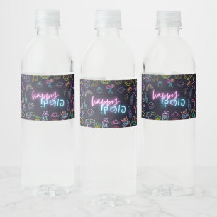 Neon Purim Water Bottle Label