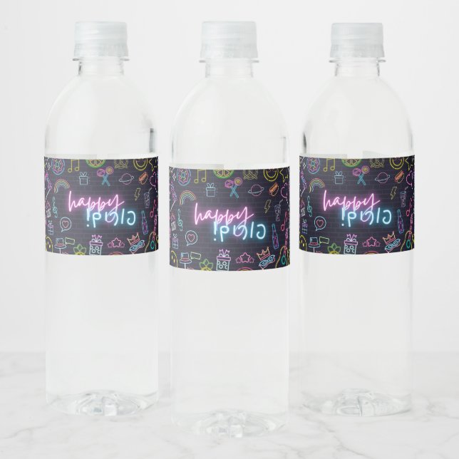 Neon Purim Water Bottle Label (Bottles)