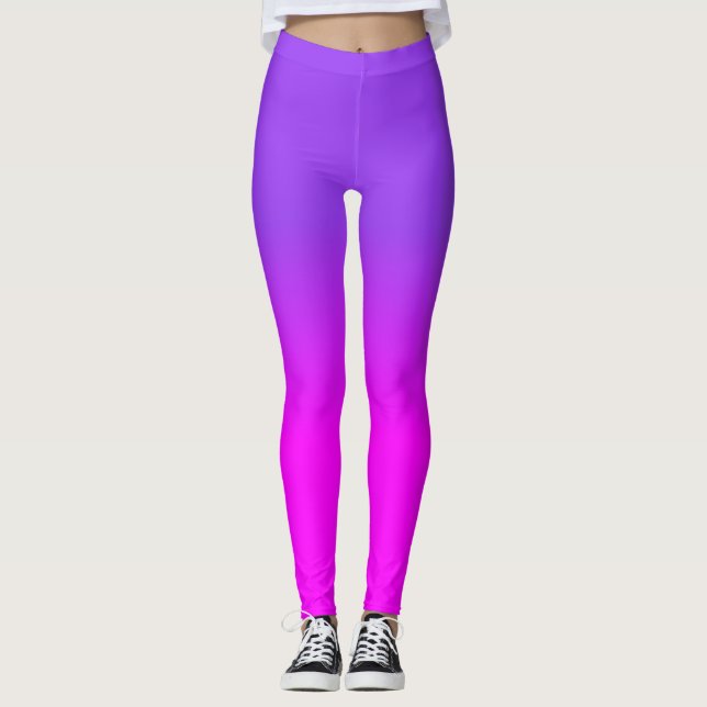 Neon Purple and Hot Pink Ombre Shade Colour Fade Leggings (Front)