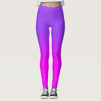 Neon Purple and Hot Pink Ombre Shade Colour Fade S Leggings
