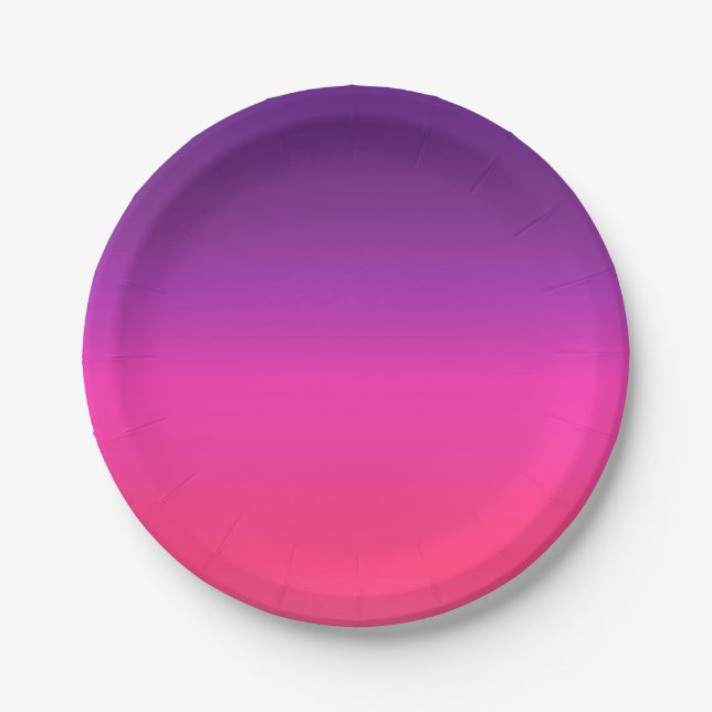 Neon Purple and pink ombre abstract design Paper Plate (Front)
