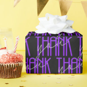 neon purple and white thank you sign wrapping paper