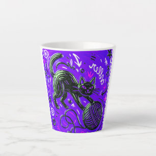 Neon Purple Black Cat Latte Mug