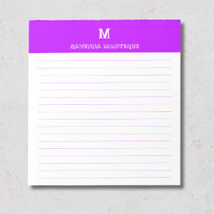 Neon Purple Chic Personalized Monogram Name Lined Notepad