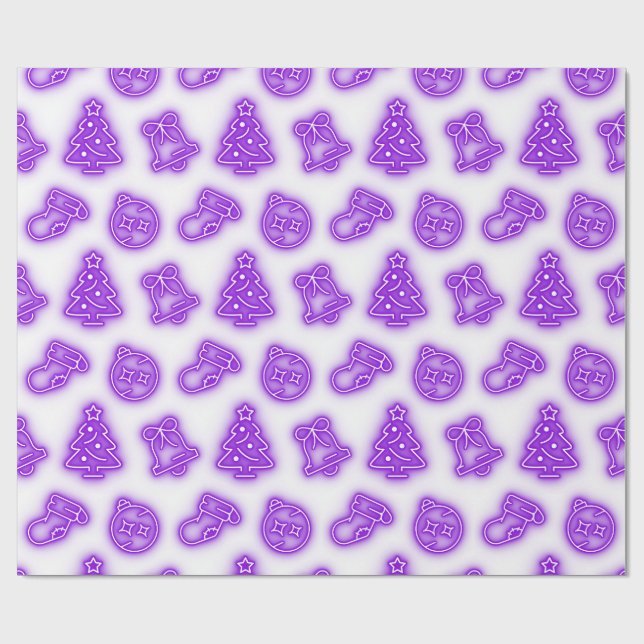 Neon Purple Christmas on White Wrapping Paper (Flat)