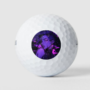 Neon Purple Fantasy Anime Girl Golf Balls