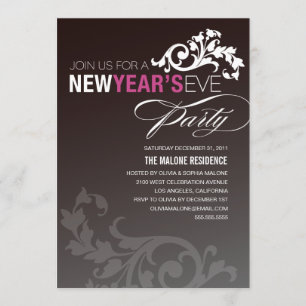 NEON PURPLE FLOURISH NEW YEAR'S EVE INVITATION