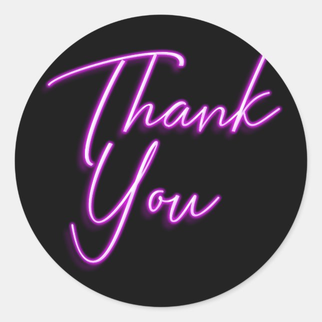 Neon Purple Glow Thank You Classic Round Sticker (Front)