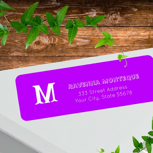 Neon Purple Personalised Monogram Letter Name Return Address Label (Creator Uploaded)