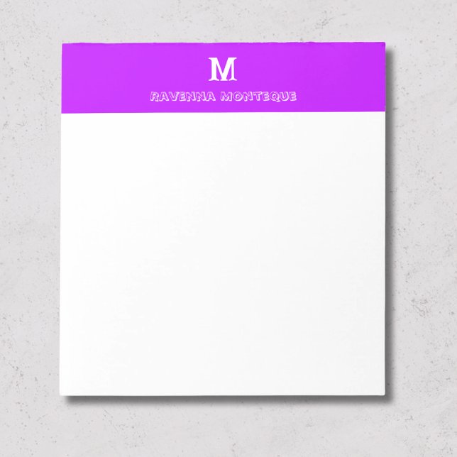 Neon Purple Personalised Name Letter Monogram Notepad (Creator Uploaded)