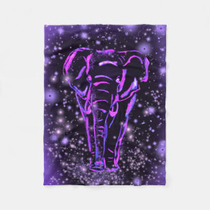 Neon Purple Pink Elephant Walking At Starry Night Fleece Blanket