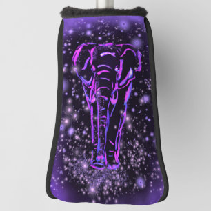 Neon Purple Pink Elephant Walking At Starry Night  Golf Head Cover