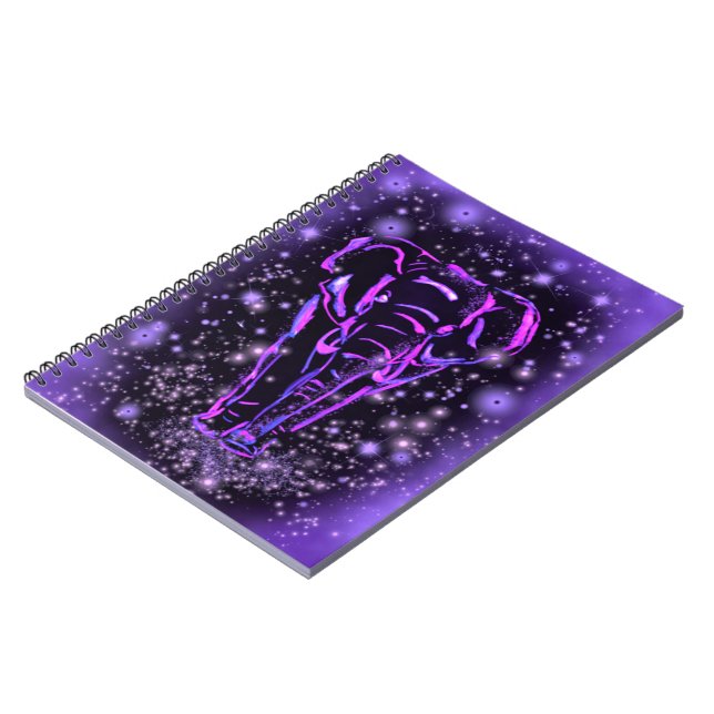 Neon Purple Pink Elephant Walking At Starry Night  Notebook (Left Side)