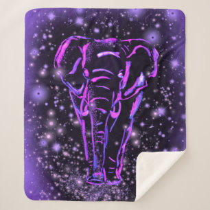 Neon Purple Pink Elephant Walking At Starry Night Sherpa Blanket