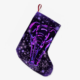 Neon Purple Pink Elephant Walking At Starry Night Small Christmas Stocking