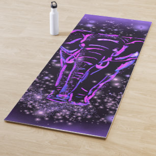 Neon Purple Pink Elephant Walking At Starry Night  Yoga Mat