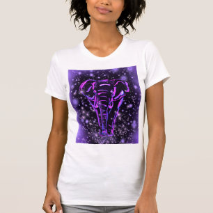 Neon Purple Pink Elephant Walking - Starry Night T-Shirt
