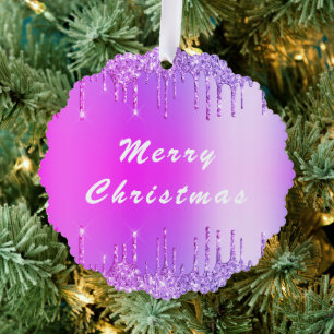 Neon Purple Pink Glitter Christmas Ornament Card