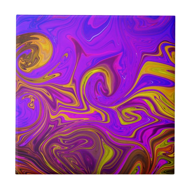 Neon Purple Pink Yellow Abstract Design  Ceramic Tile (Front)