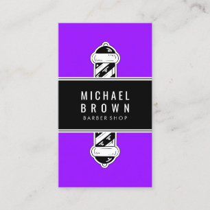 Neon Purple Simple Vintage Barber shop Pole Business Card