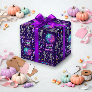 Neon Purple Skeleton Disco Pattern Wrapping Paper