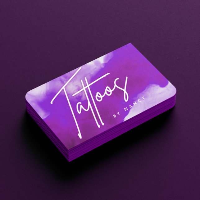 Neon & Purple Smoke Tattoo Artist Business Card (Creator Uploaded)