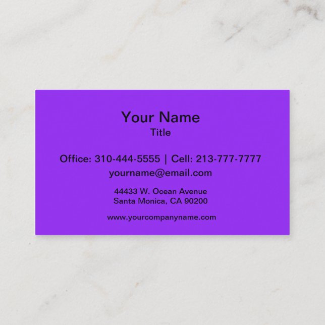 Neon Purple Solid Colour Customise It Business Card (Back)