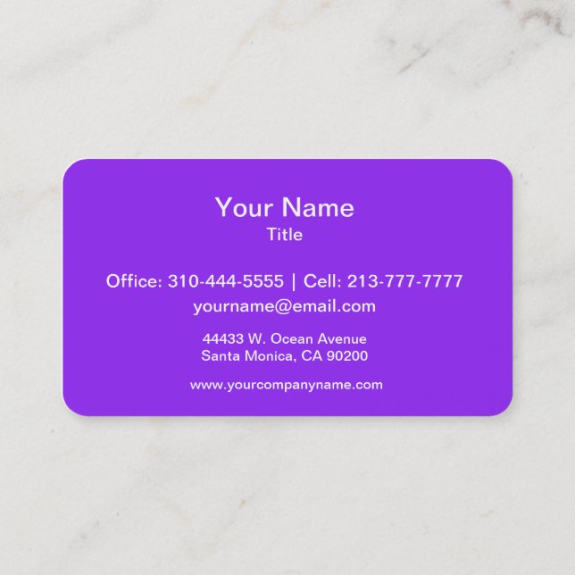 Neon Purple Solid Colour Customise It Business Card (Back)