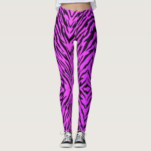 Neon Purple Tiger Stripes Animal Print Leggings