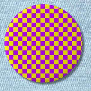 Neon Purple Yellow Chequered Chequerboard Vintage 6 Cm Round Badge