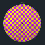 Neon Purple Yellow Chequered Chequerboard Vintage Dartboard<br><div class="desc">Vintage Neon Purple and Yellow Chequered Chequerboard</div>