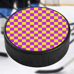 Neon Purple Yellow Chequered Chequerboard Vintage Hockey Puck<br><div class="desc">Vintage Neon Purple and Yellow Chequered Chequerboard</div>