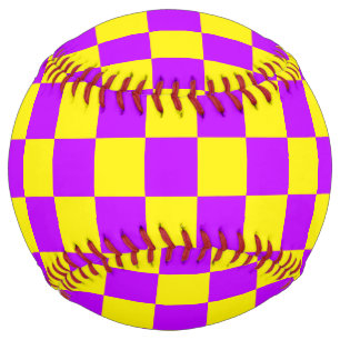 Neon Purple Yellow Chequered Chequerboard Vintage Softball