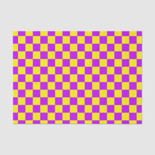 Neon Purple Yellow Chequered Chequerboard Vintage Tissue Paper