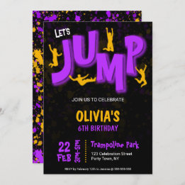Neon Purple Yellow Paint Trampoline Party Birthday Invitation