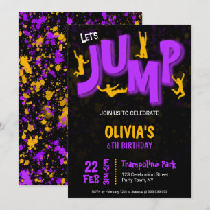 Neon Purple Yellow Paint Trampoline Party Birthday Invitation