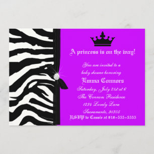 Neon Purple Zebra Baby Shower Invitation