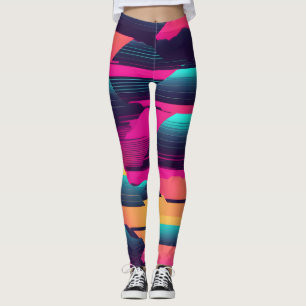 Neon Pyramids Funky Synthwave Leggings