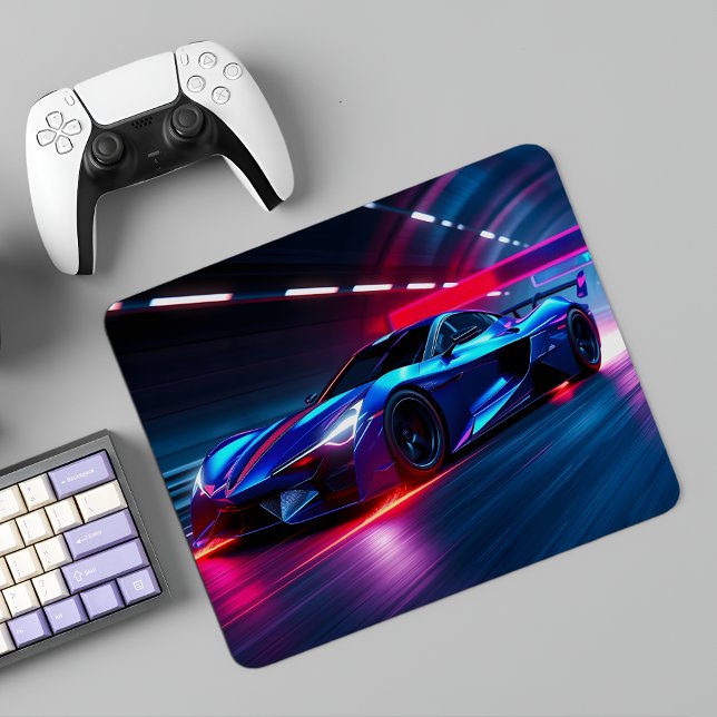 Neon Racer: Futuristic Supercar in Cyberpunk City  Mouse Pad (Creator Uploaded)