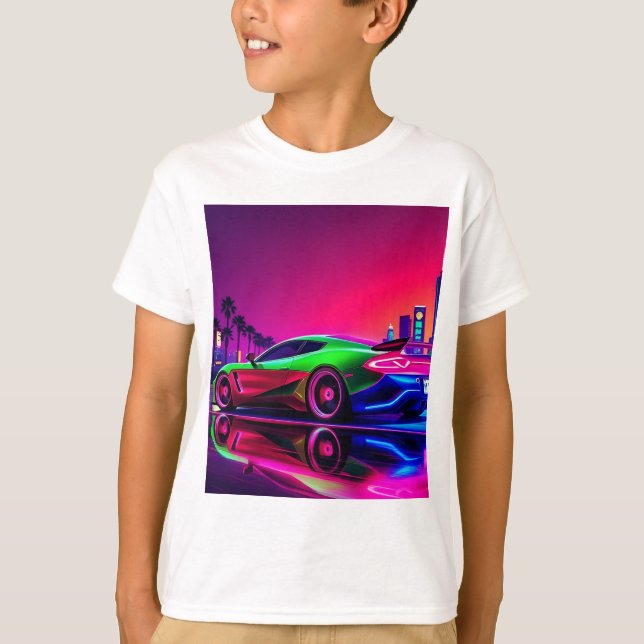 Neon Racer T-Shirt Kid– 80s RetroFuturistic Sports (Front)
