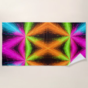 Neon Radial Burst Explosion Beach Towel