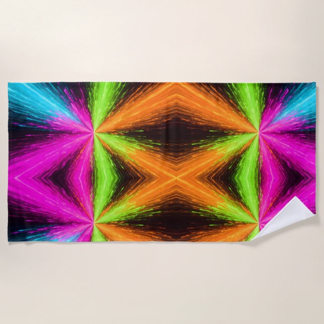 Neon Radial Burst Explosion Beach Towel (Front)
