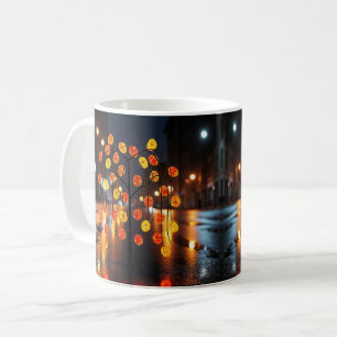 Neon Rain City Lights Coffee Mug