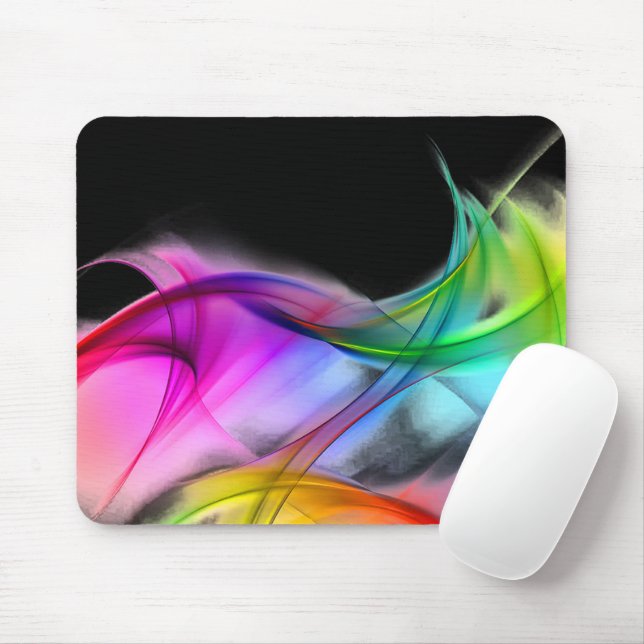 Neon Rainbow Abstract On Black Mouse Pad (With Mouse)